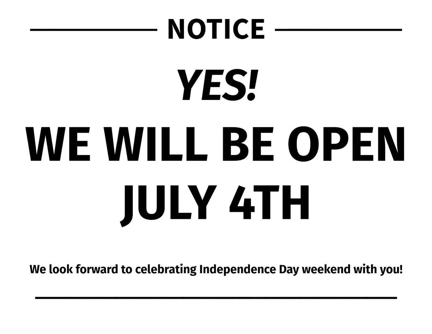 Notice of Special Operating Hours